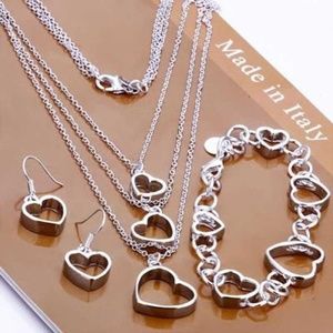 Sterling Silver Hollow Heart Jewelry Set